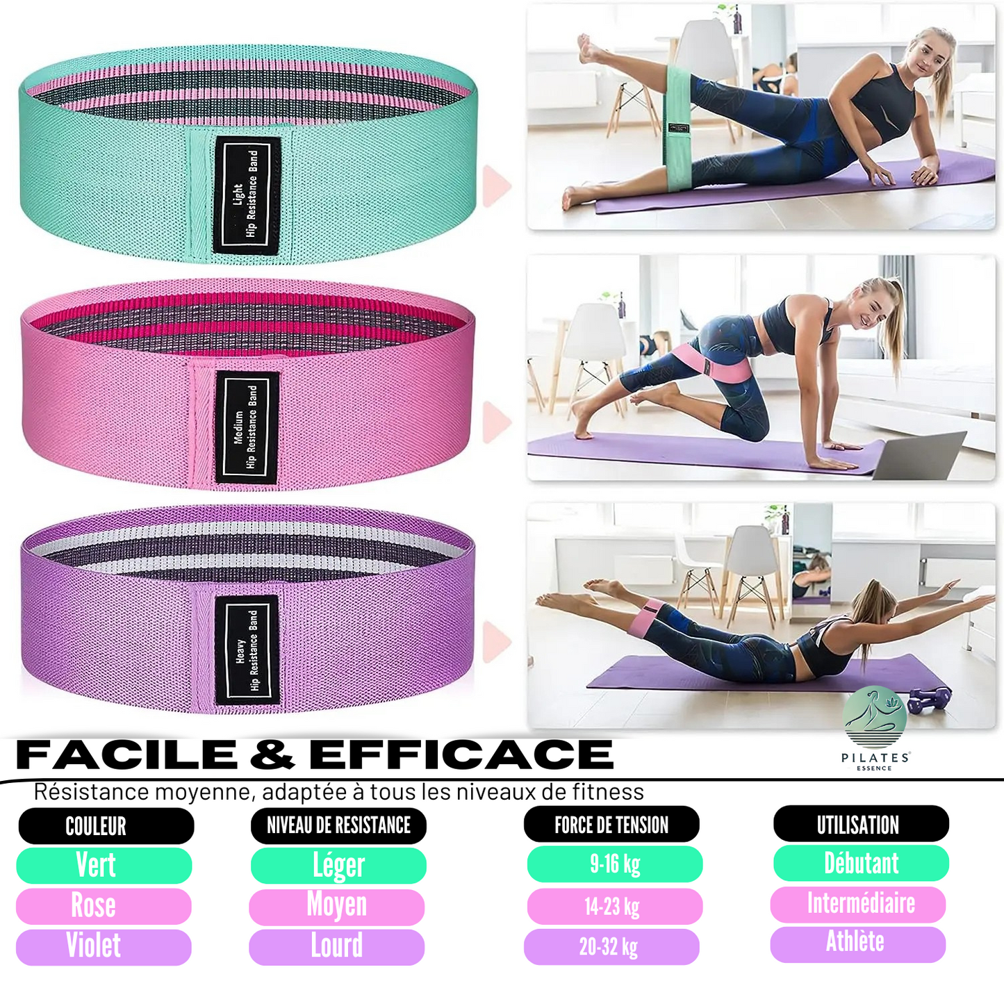 Ensemble d'Élastique de Résistance Antidérapant pour Fitness et Yoga