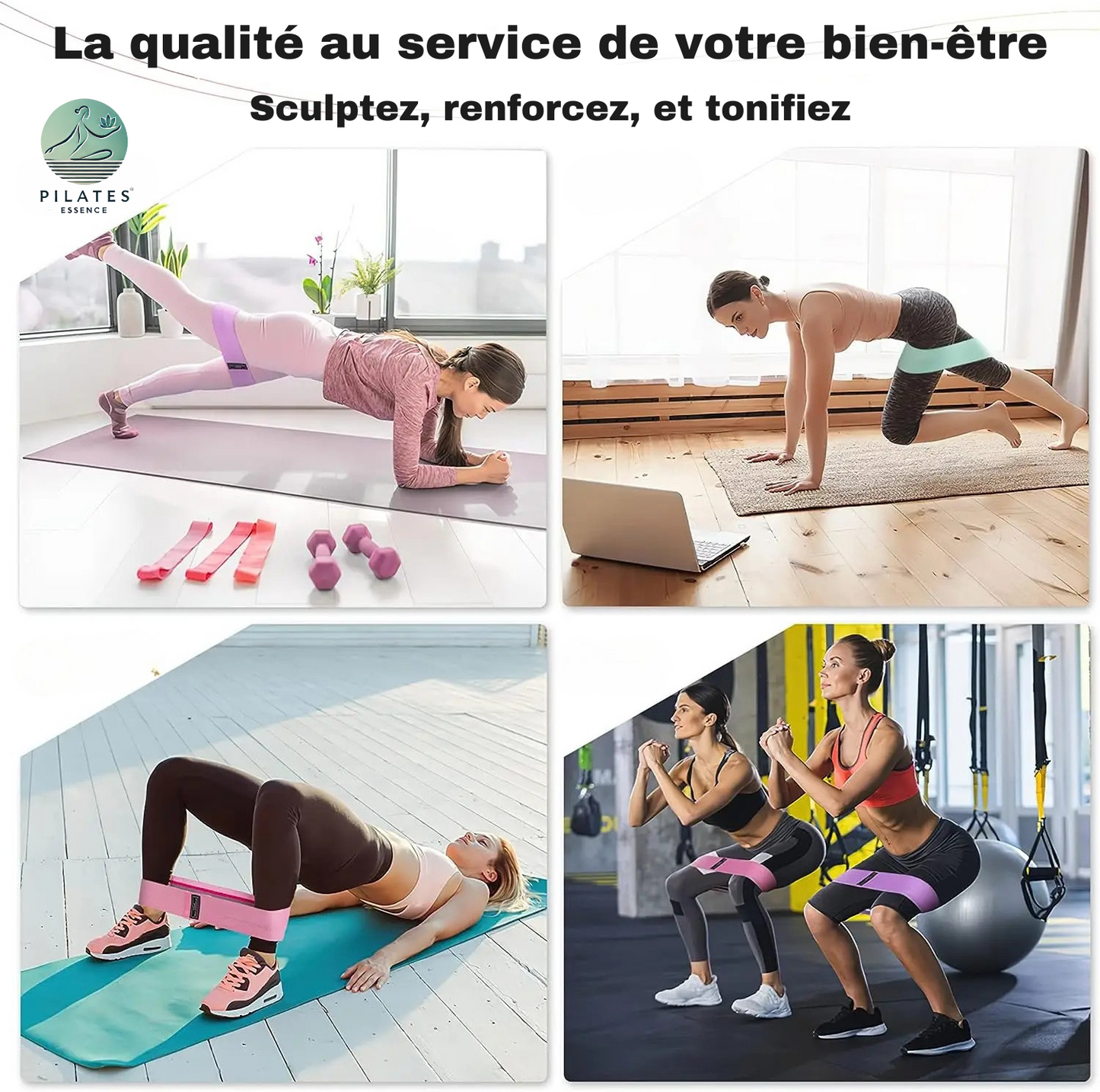 Ensemble d'Élastique de Résistance Antidérapant pour Fitness et Yoga